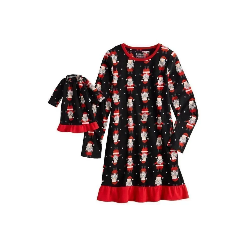 Jammies For Your Families Girls Size S(7) Ho Ho Ho Microfleece Nightgown & Doll